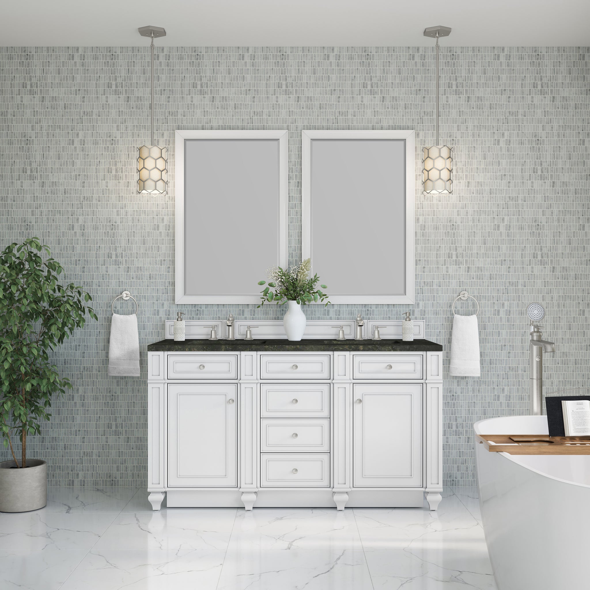 James Martin Bristol 60" Double Bathroom Vanity, Bright White by James Martin
