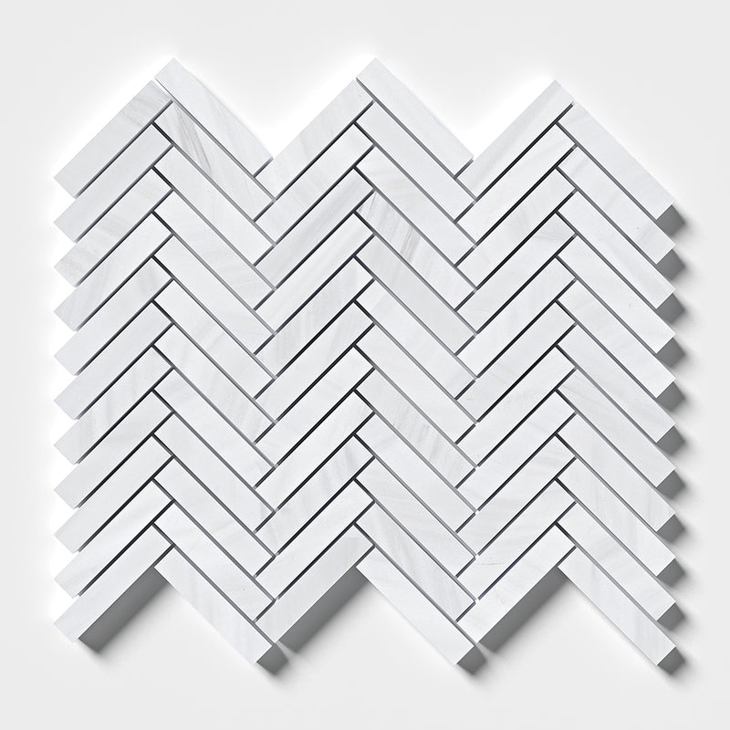 Bianco Dolomiti Honed Herringbone 5/8x3 Marble Mosaics 10 7/16x12 13/16 Marble Honed 12x12 Mosaics