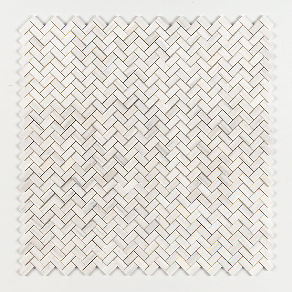 Bianco Dolomiti Honed Herringbone Marble Mosaics 12 1/8x13 3/8 Marble Honed 16x16 Mosaics — 1