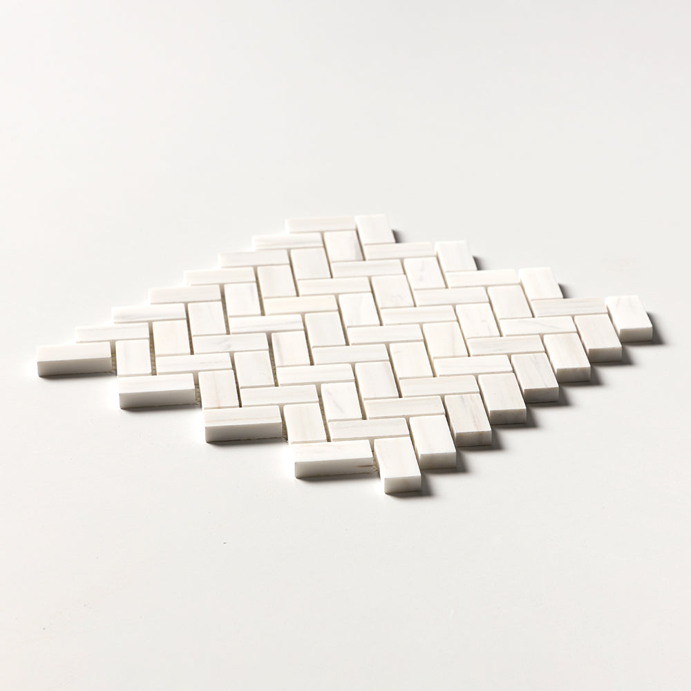 Bianco Dolomiti Honed Herringbone Marble Mosaics 12 1/8x13 3/8 Marble Honed 16x16 Mosaics — 2