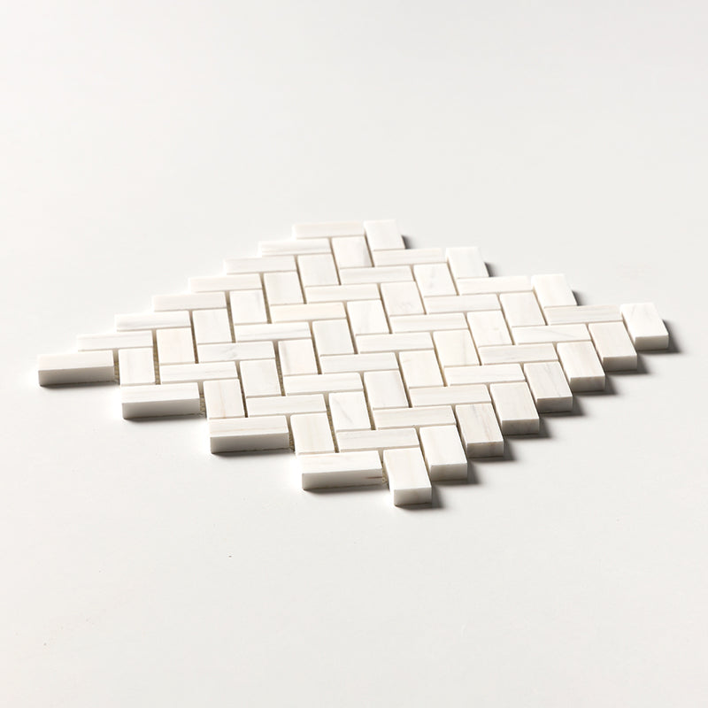 Bianco Dolomiti Honed Herringbone Marble Mosaics 12 1/8x13 3/8 Marble Honed 16x16 Mosaics — 2
