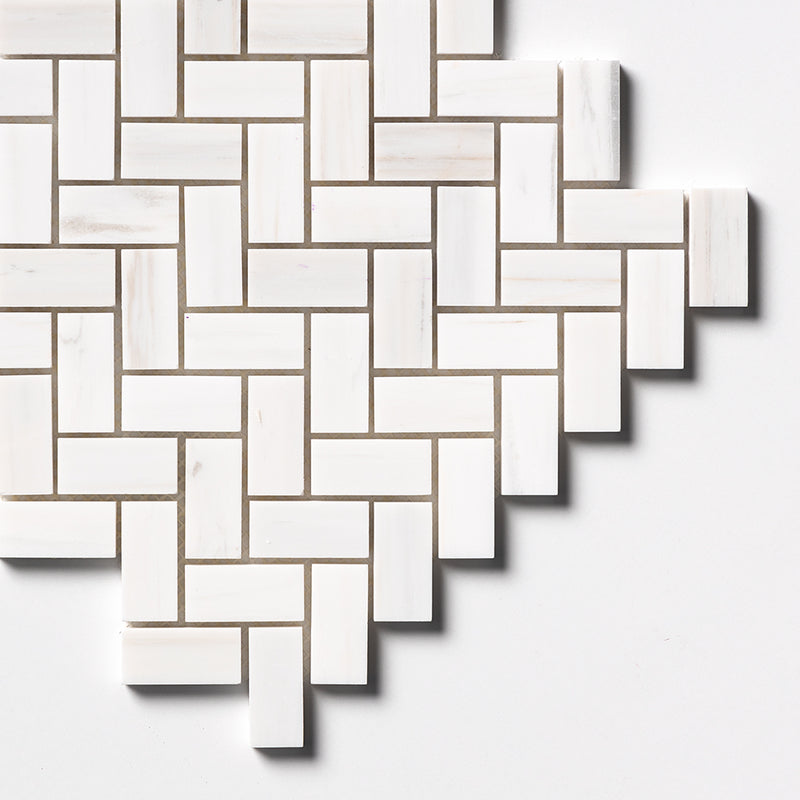 Bianco Dolomiti Honed Herringbone Marble Mosaics 12 1/8x13 3/8 Marble Honed 16x16 Mosaics — 3