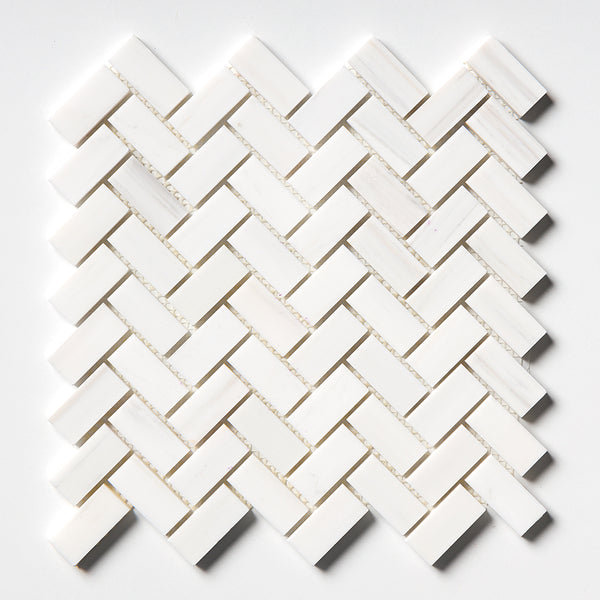 Bianco Dolomiti Honed Herringbone Marble Mosaics 12 1/8x13 3/8