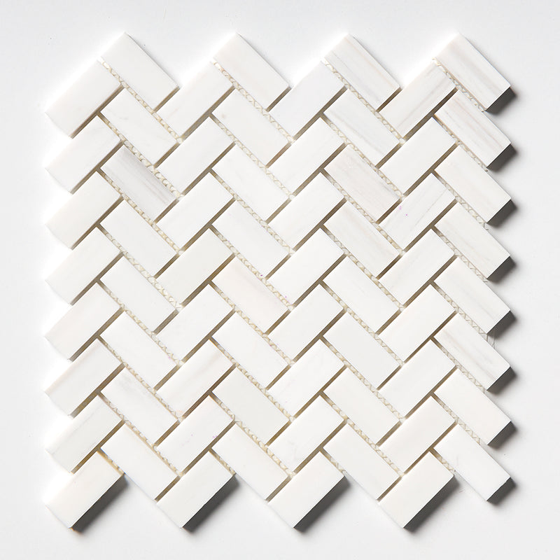 Bianco Dolomiti Honed Herringbone Marble Mosaics 12 1/8x13 3/8 Marble Honed 16x16 Mosaics