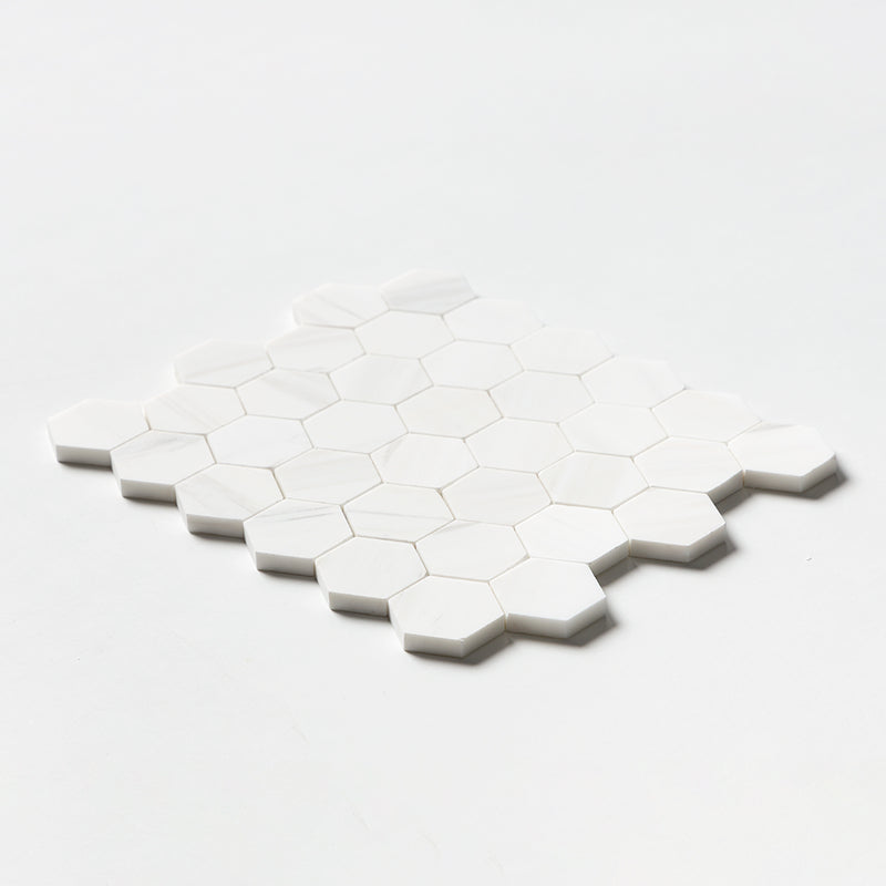 Bianco Dolomiti Honed Hexagon Marble Mosaics 10 3/8x12 Marble Honed 12x12 Mosaics — 1