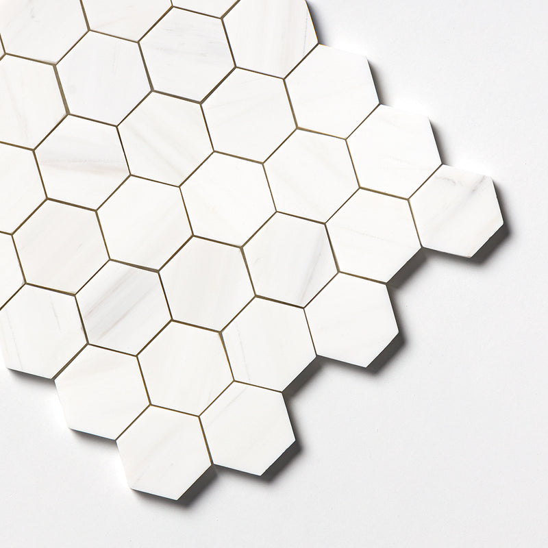 Bianco Dolomiti Honed Hexagon Marble Mosaics 10 3/8x12 Marble Honed 12x12 Mosaics — 2