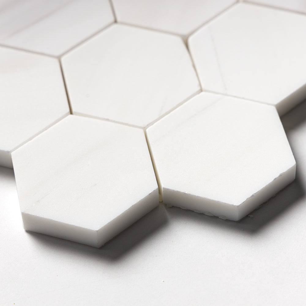 Bianco Dolomiti Honed Hexagon Marble Mosaics 10 3/8x12 Marble Honed 12x12 Mosaics — 3