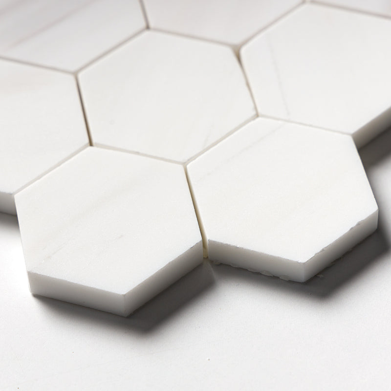Bianco Dolomiti Honed Hexagon Marble Mosaics 10 3/8x12 Marble Honed 12x12 Mosaics — 3