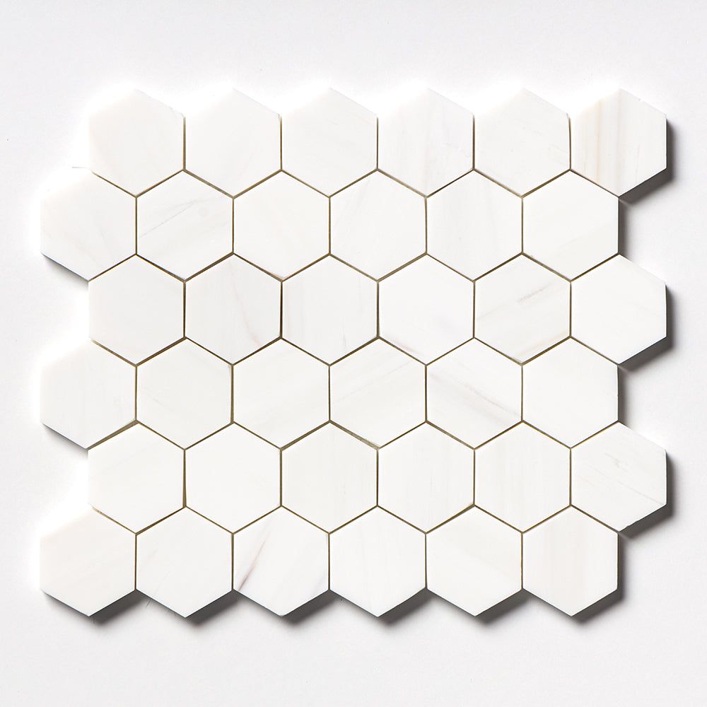 Bianco Dolomiti Honed Hexagon Marble Mosaics 10 3/8x12 Marble Honed 12x12 Mosaics