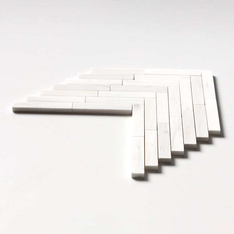 Bianco Dolomiti Honed Large Herringbone Marble Mosaics 12 7/8x9 11/32 Marble Honed 14x14 Mosaics — 2