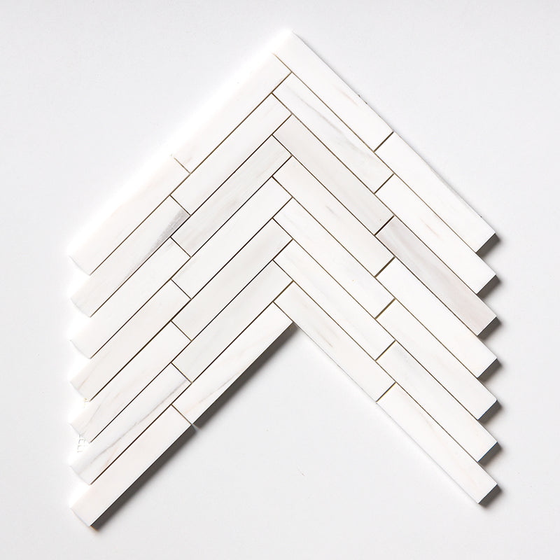 Bianco Dolomiti Honed Large Herringbone Marble Mosaics 12 7/8x9 11/32 Marble Honed 14x14 Mosaics