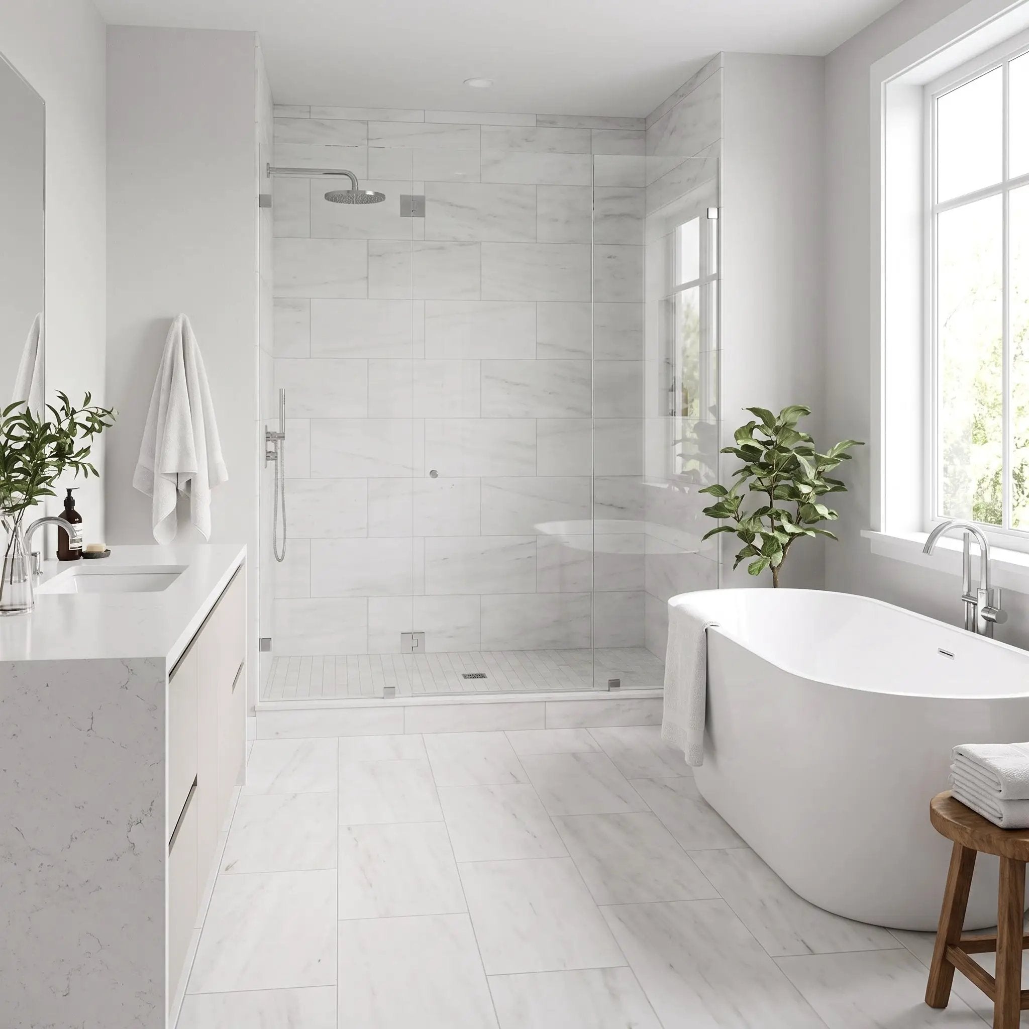 Bianco Dolomiti Honed Marble Tiles 12x24 by Stonetiledepot