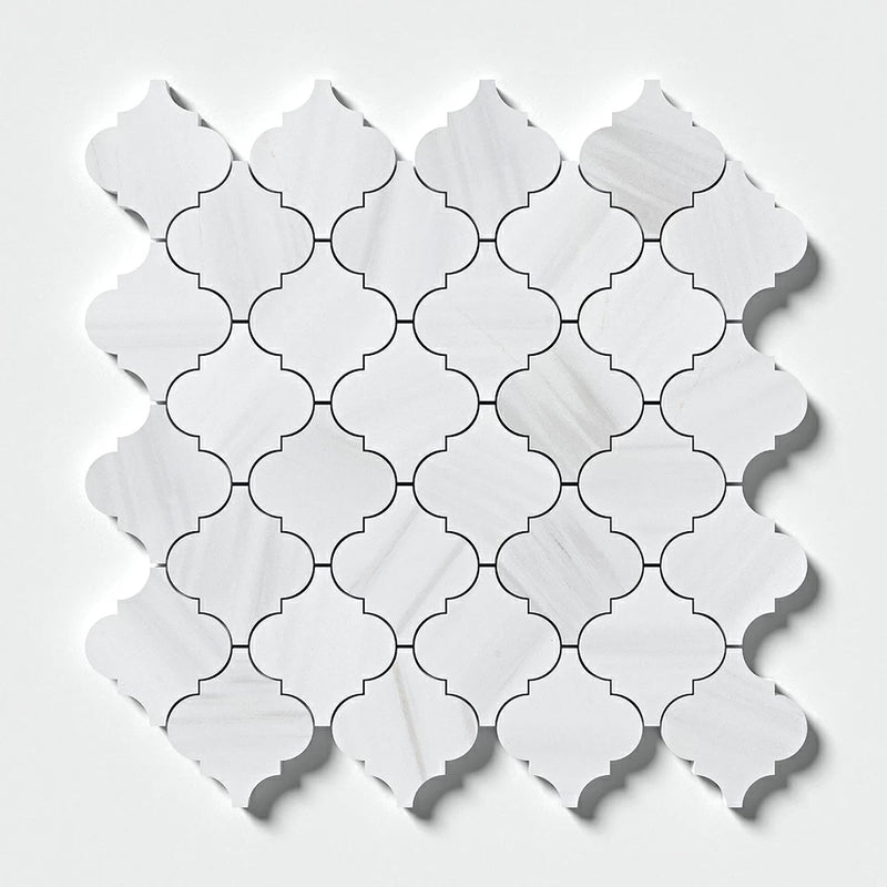Bianco Dolomiti Honed Meshed Arabesque Marble Mosaics 10 3/8x12 Marble Honed 12x12 Mosaics