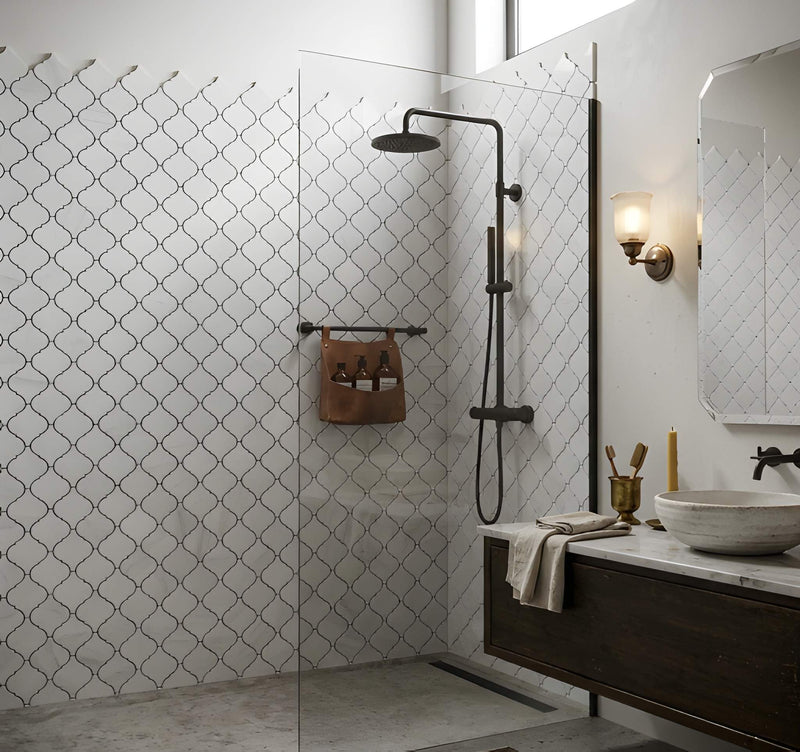 Bianco Dolomiti Polished Arabesque Marble Mosaics 12x12 Marble Polished 12x12 Mosaics — 2