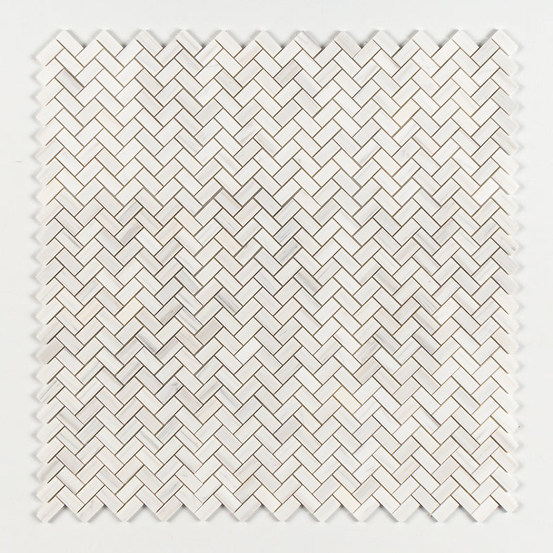 Bianco Dolomiti Polished Herringbone Marble Mosaics 12 1/8x13 3/8 Marble Polished 16x16 Mosaics — 1