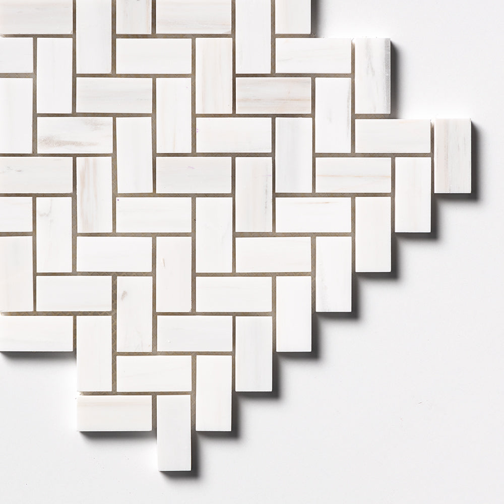 Bianco Dolomiti Polished Herringbone Marble Mosaics 12 1/8x13 3/8 Marble Polished 16x16 Mosaics — 3