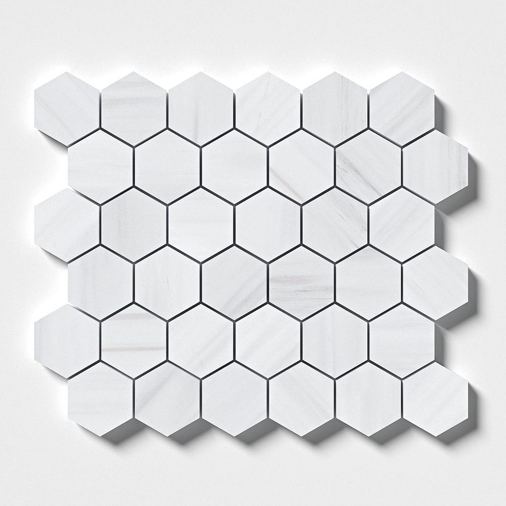 Bianco Dolomiti Polished Hexagon Marble Mosaics 10 3/8x12 Marble Polished 12x12 Mosaics