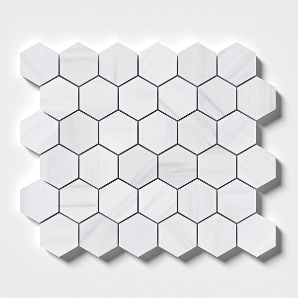 Bianco Dolomiti Polished Hexagon Marble Mosaics 10 3/8x12