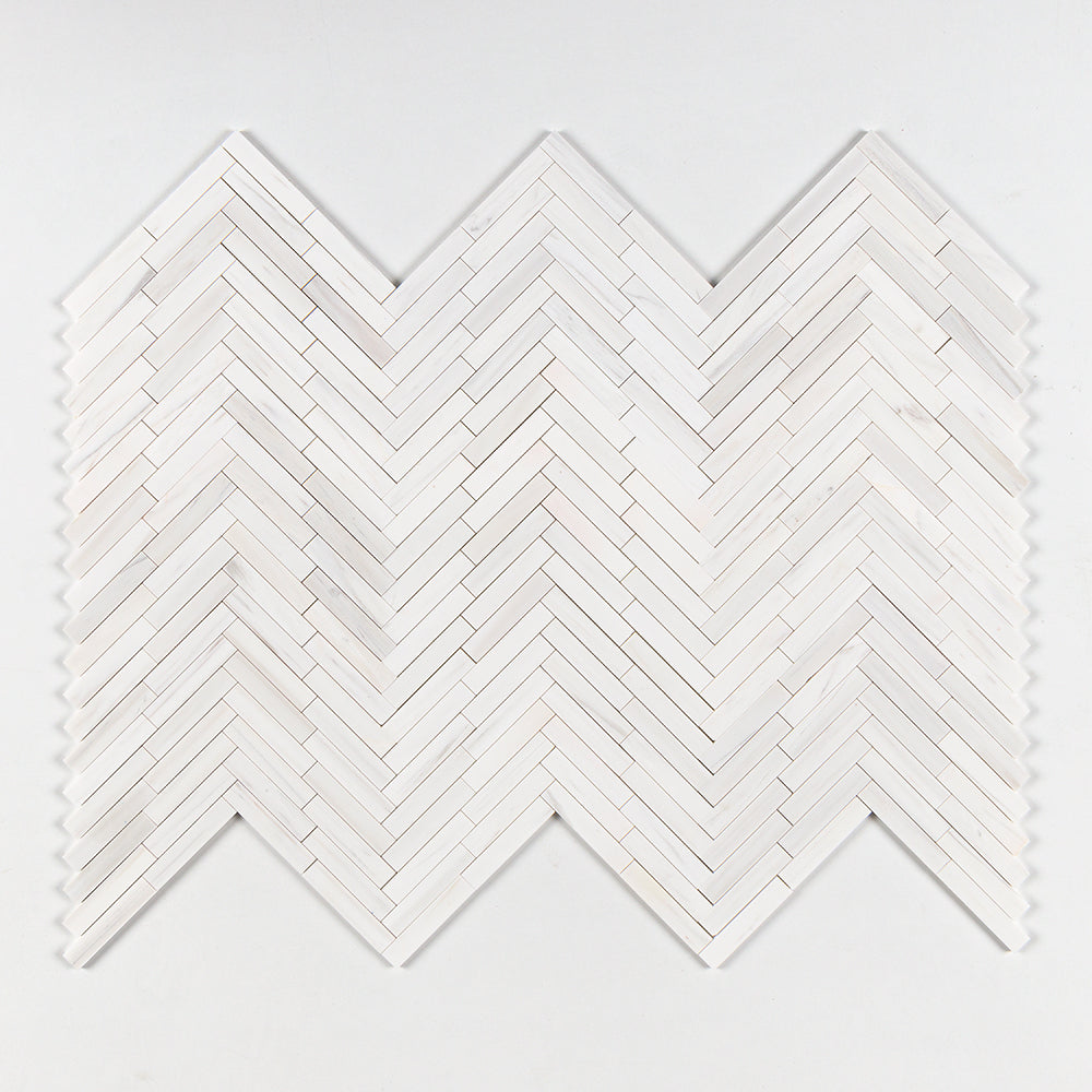 Bianco Dolomiti Polished Large Herringbone Marble Mosaics 12 7/8x8 9/16 Marble Polished 12x12 Mosaics — 1