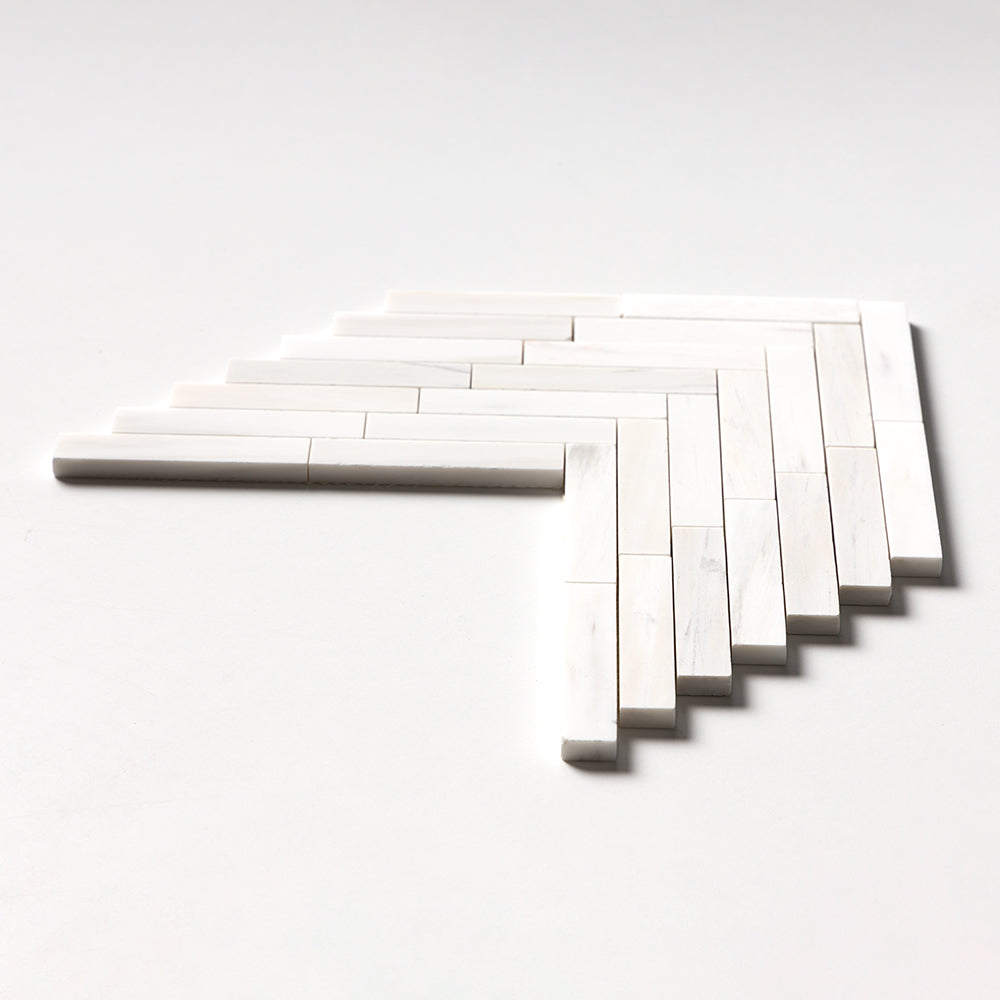 Bianco Dolomiti Polished Large Herringbone Marble Mosaics 12 7/8x8 9/16 Marble Polished 12x12 Mosaics — 2