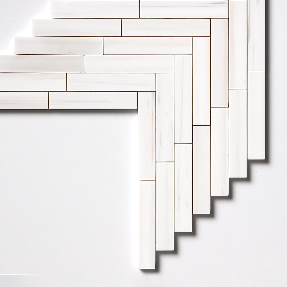 Bianco Dolomiti Polished Large Herringbone Marble Mosaics 12 7/8x8 9/16 Marble Polished 12x12 Mosaics — 3