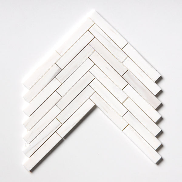 Bianco Dolomiti Polished Large Herringbone Marble Mosaics 12 7/8x8 9/16