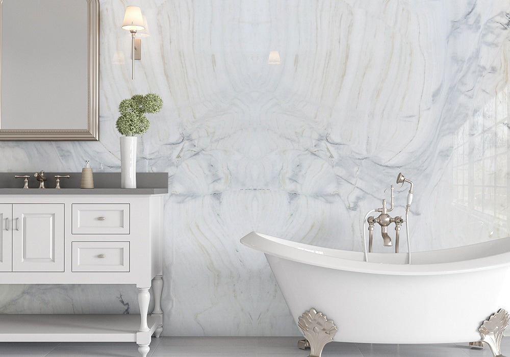 Bianco Lasa Vena Polished Marble Slab Random room scene
