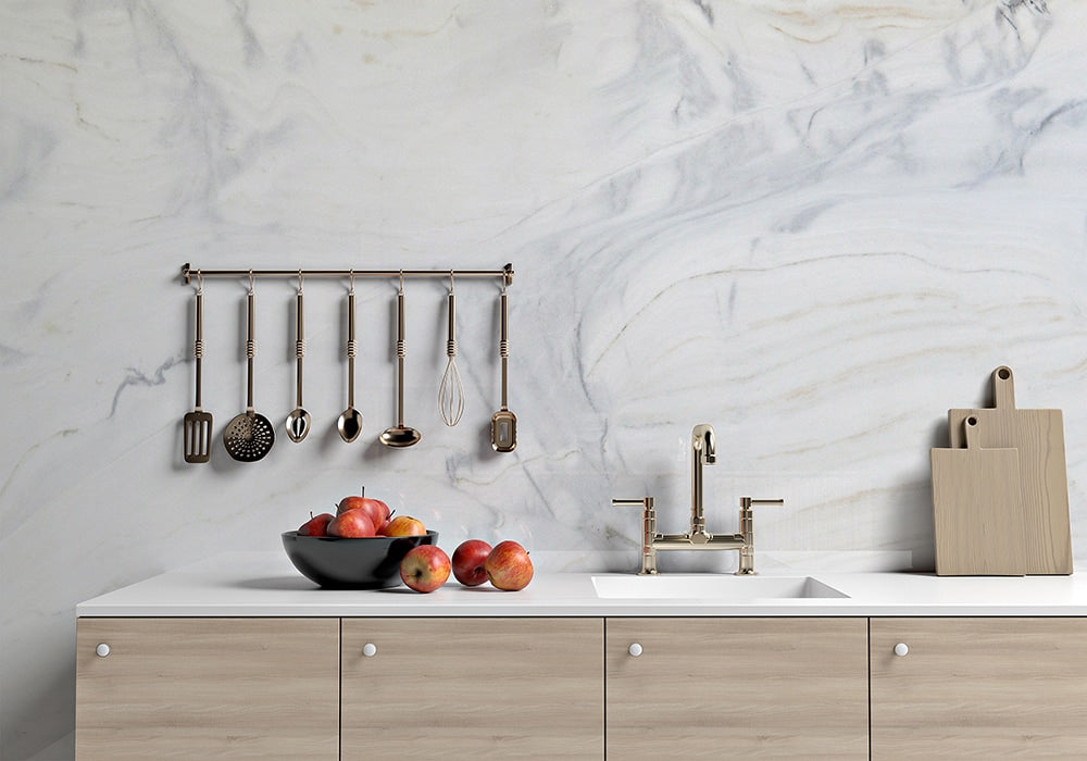 Bianco Lasa Vena Polished Marble Slab Random room scene 2