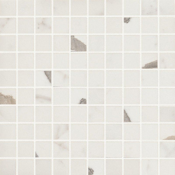Bianco Statuario Gloss 1x1 Marble Look Porcelain Mosaics 12x12