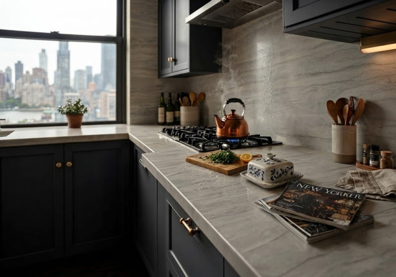Bianco Superiore Polished Quartzite Slab Random room scene