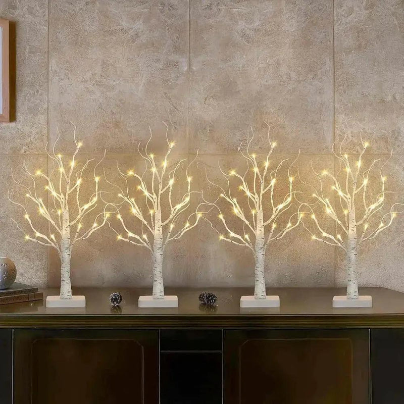Birch Tree LED Lights 4-Pack, Battery Operated Wooden String Lights by House Of Avana