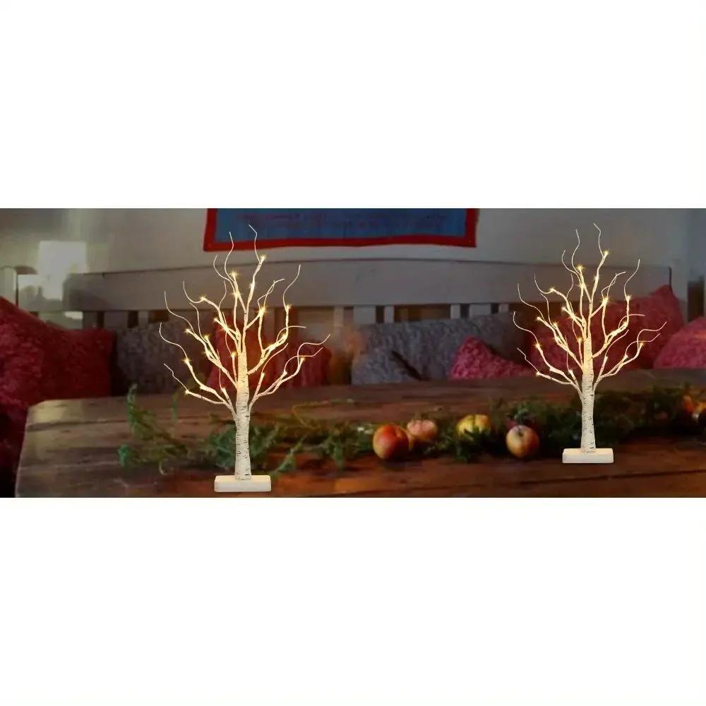 Birch Tree LED Lights 4-Pack, Battery Operated Wooden String Lights by House Of Avana