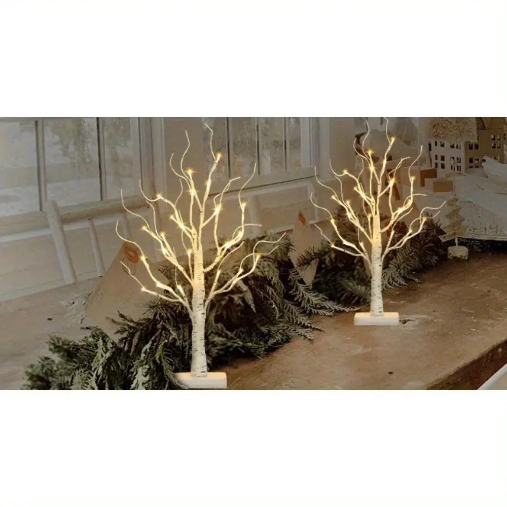 Birch Tree LED Lights 4-Pack, Battery Operated Wooden String Lights by House Of Avana