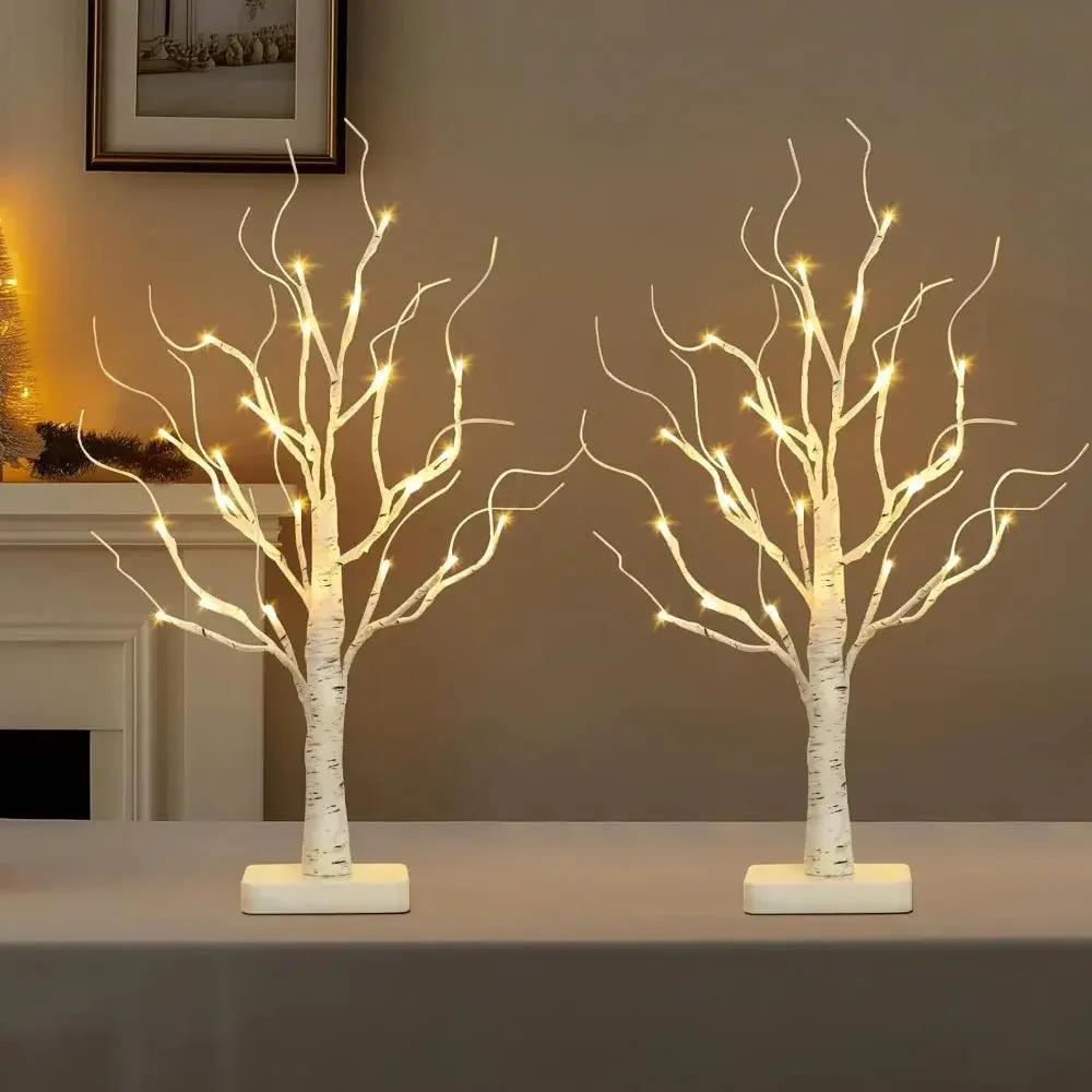Birch Tree LED Lights 4-Pack, Battery Operated Wooden String Lights by House Of Avana