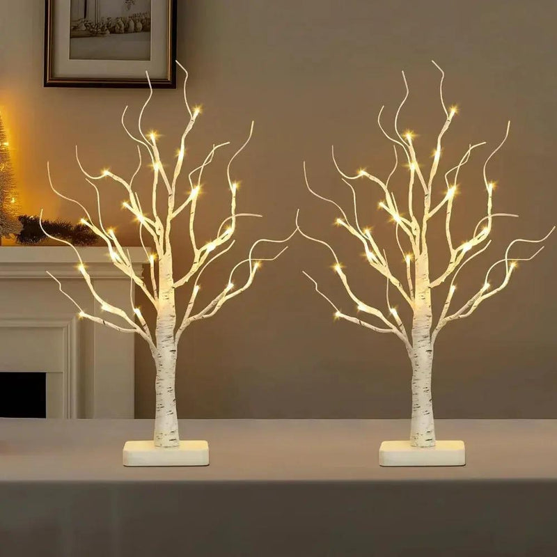 Birch Tree LED Lights 4-Pack, Battery Operated Wooden String Lights by House Of Avana