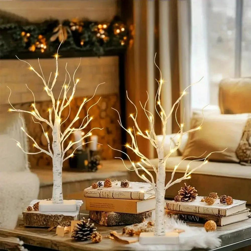 Birch Tree LED Lights 4-Pack, Battery Operated Wooden String Lights by House Of Avana