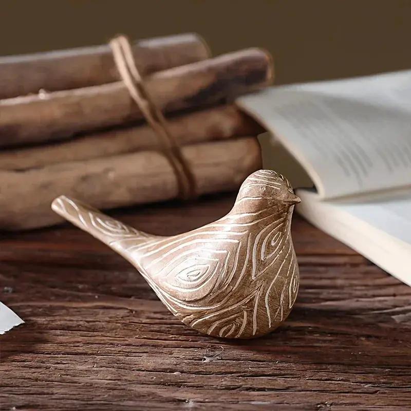 Bird Statues - Decorative Wood Grain Lovebirds by House Of Avana