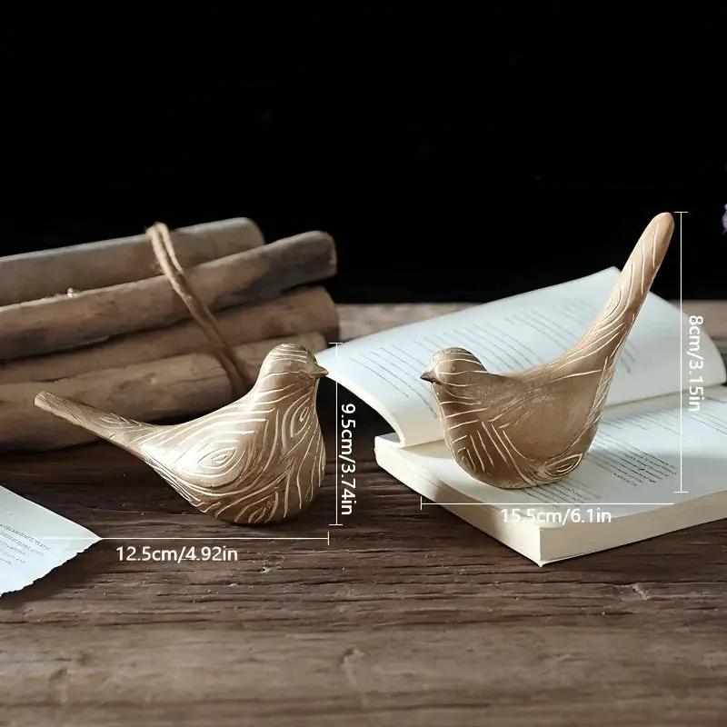Bird Statues - Decorative Wood Grain Lovebirds by House Of Avana