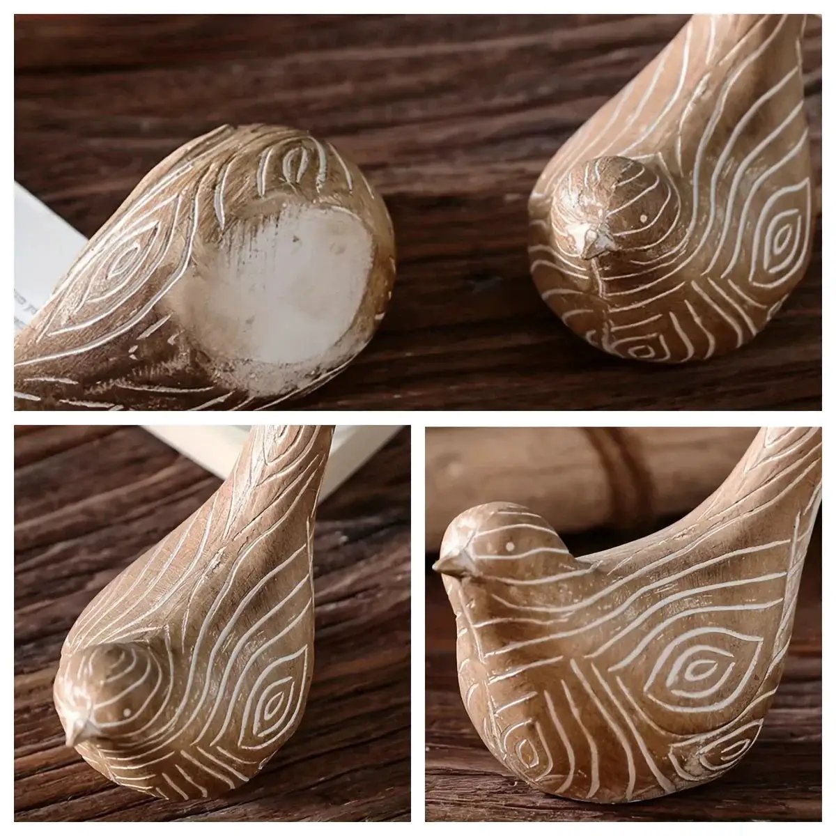 Bird Statues - Decorative Wood Grain Lovebirds by House Of Avana