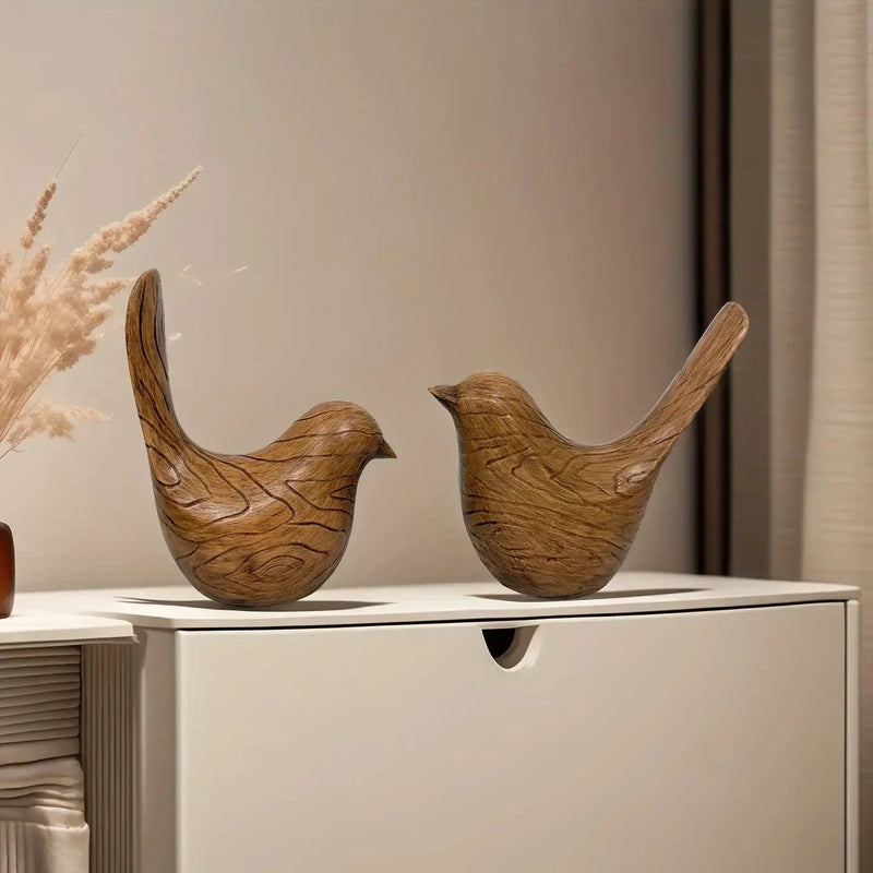 Bird Statues - Wood Grain Desktop Ornaments by House Of Avana