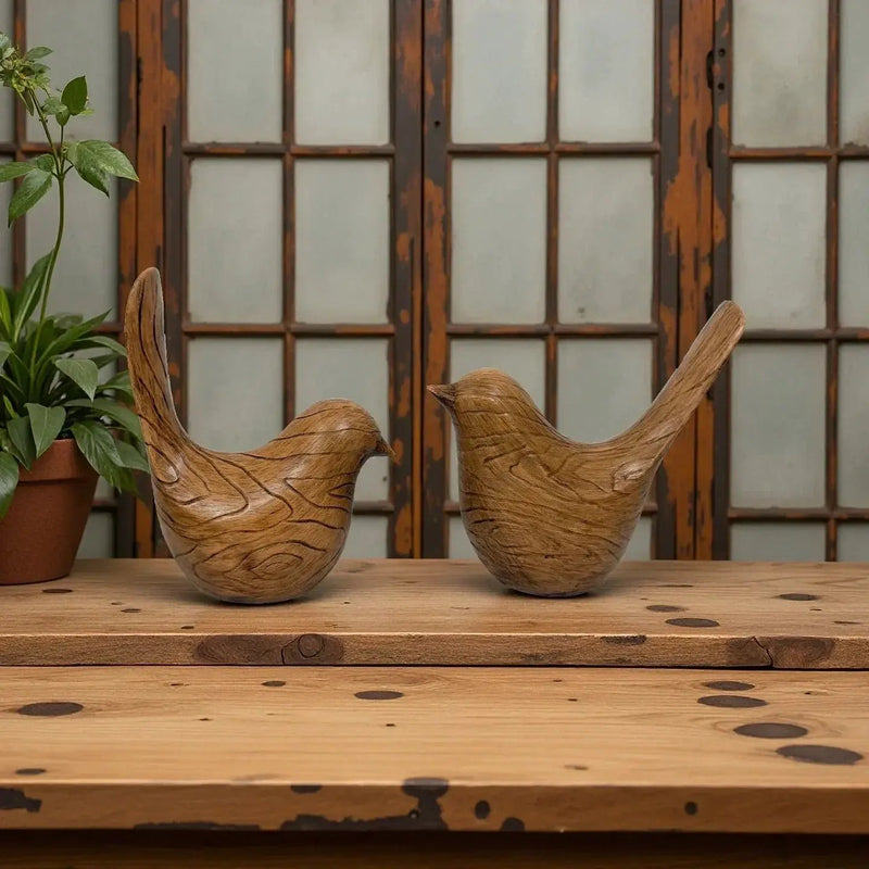 Bird Statues - Wood Grain Desktop Ornaments by House Of Avana