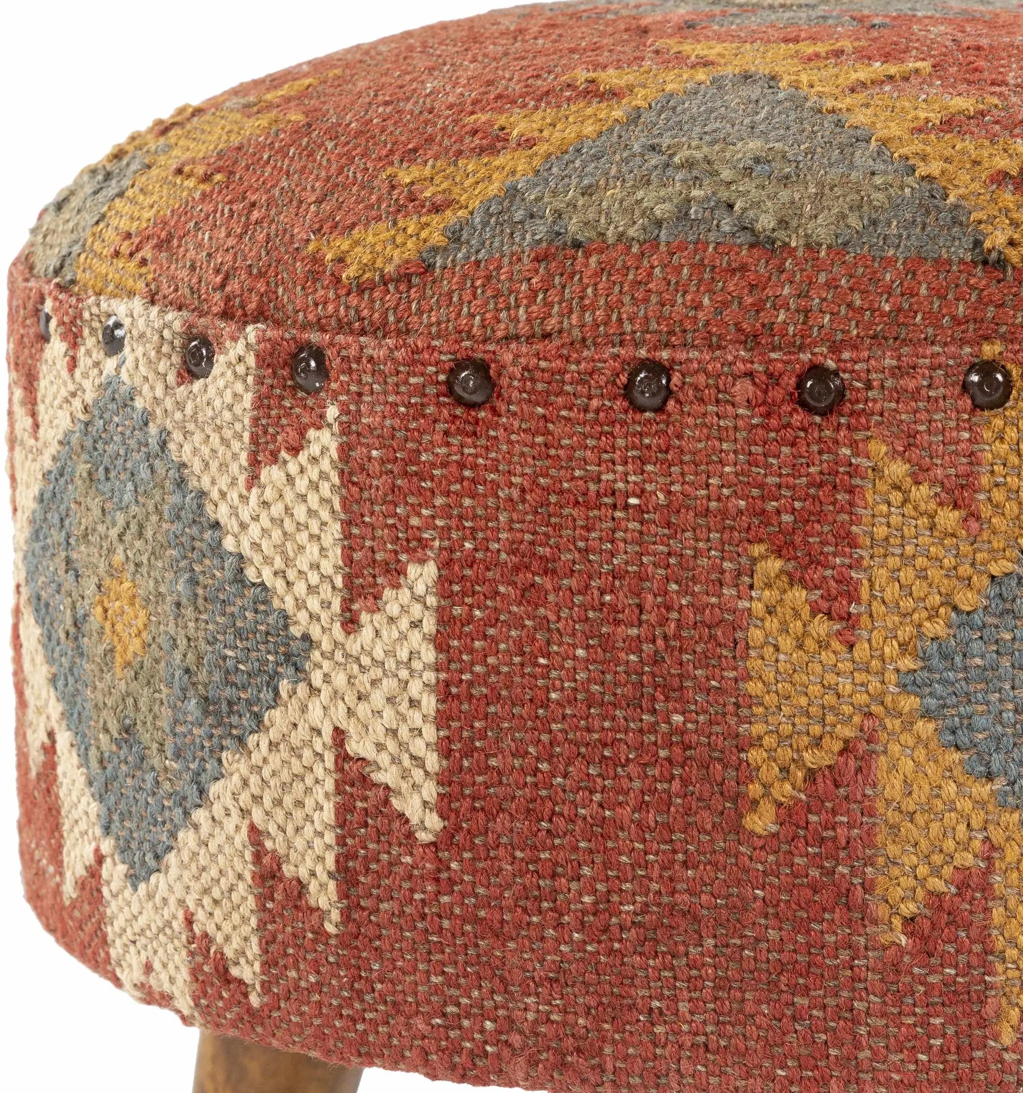 Brick Red Wood Frame Ottoman Stool by Boutique Rugs