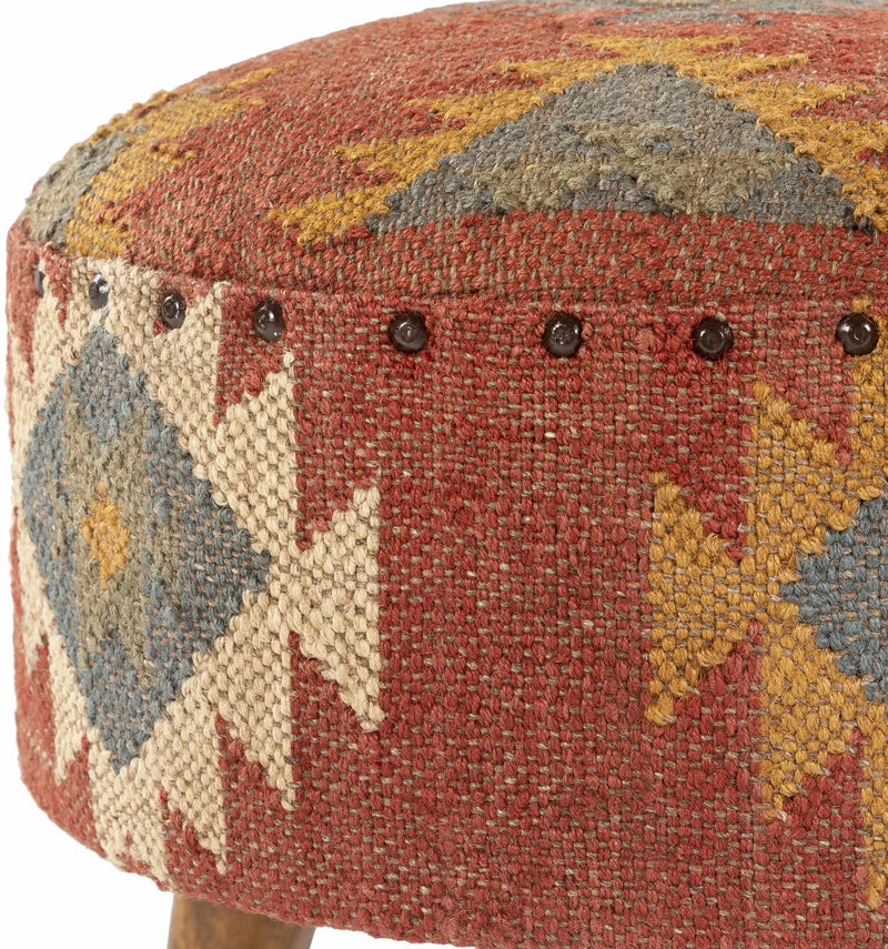 Brick Red Wood Frame Ottoman Stool by Boutique Rugs
