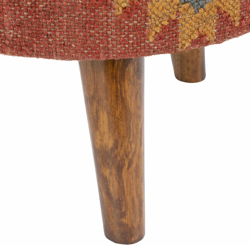 Brick Red Wood Frame Ottoman Stool by Boutique Rugs