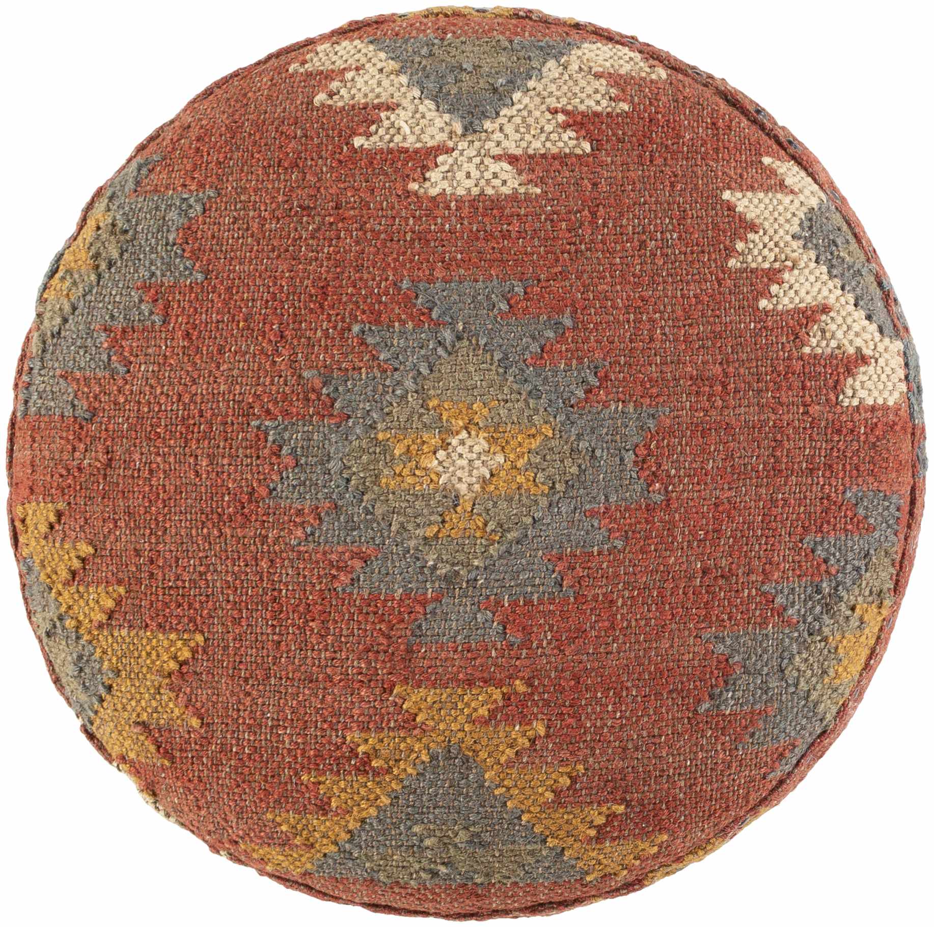 Brick Red Wood Frame Ottoman Stool by Boutique Rugs