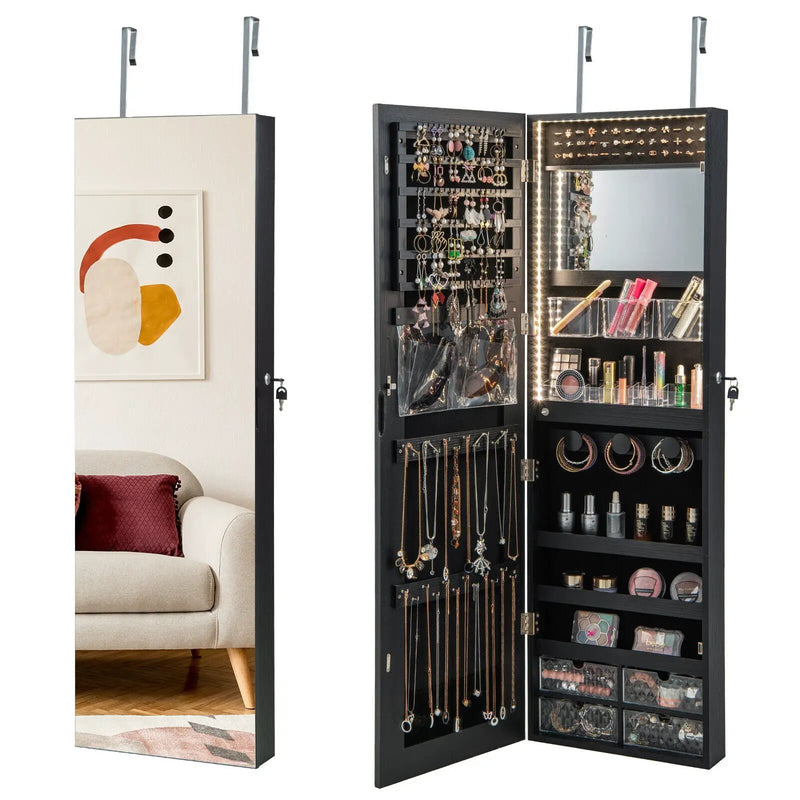 Wall Mounted Jewelry Cabinet with 3-Color Lights by DirectDeals