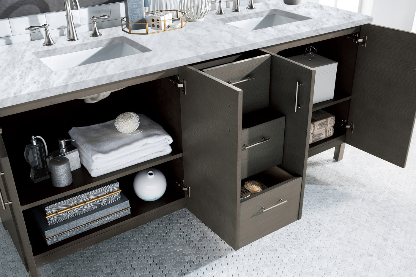 James Martin Metropolitan 72" Dual Mount Double Bathroom Vanity, Silver Oak by James Martin