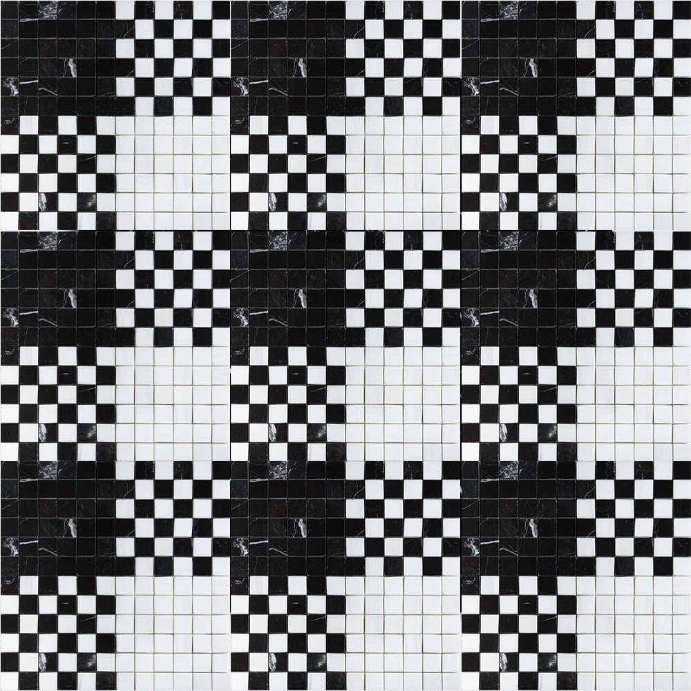 Black, Bianco Dolomiti Multi Finish Checker And Solid Marble Mosaics 12x12 Marble Multi Finish 12x12 Mosaics — 2