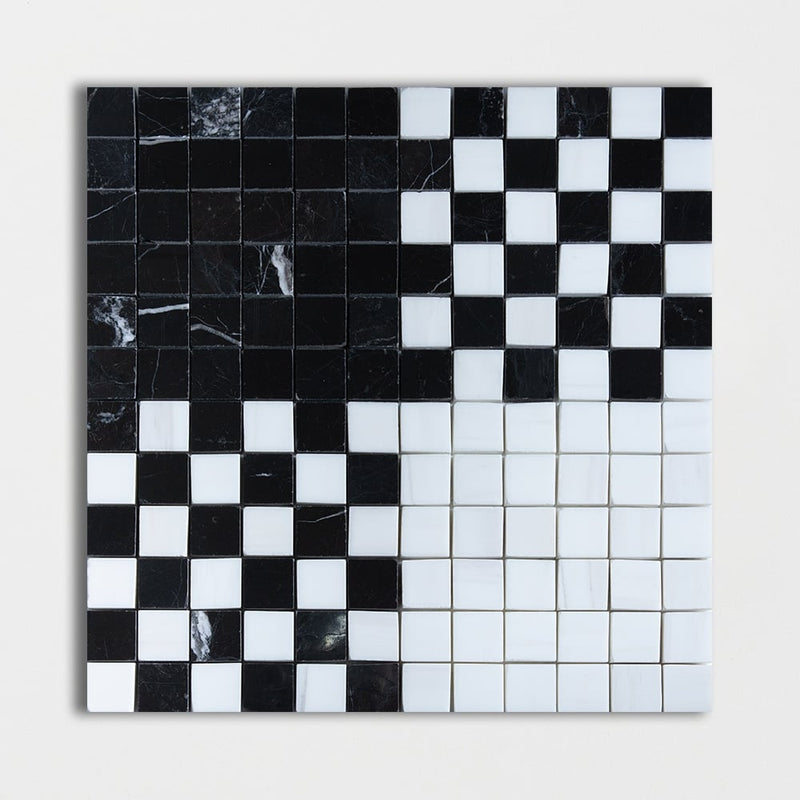 Black, Bianco Dolomiti Multi Finish Checker And Solid Marble Mosaics 12x12 Marble Multi Finish 12x12 Mosaics