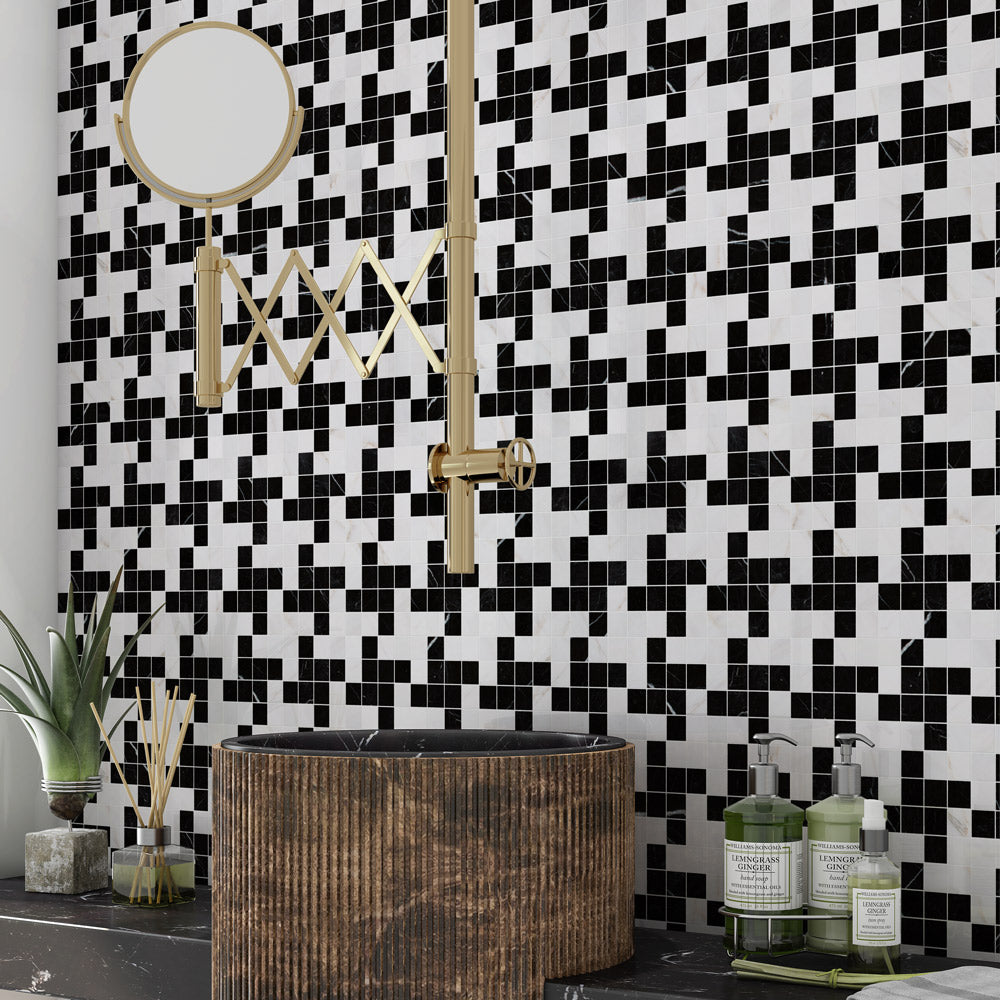 Black, Bianco Dolomiti Multi Finish Zig-Zag Marble Mosaics 12x12 Marble Multi Finish 12x12 Mosaics — 2